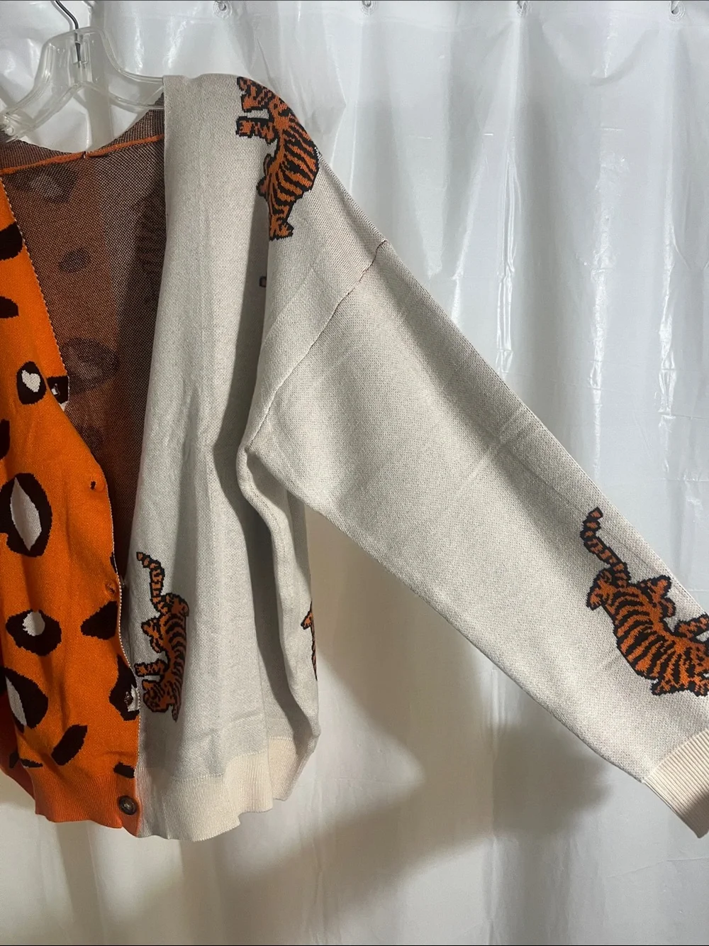 Orange and Cream Leopard-Tiger Button Down Cardigan Sweater - Women
